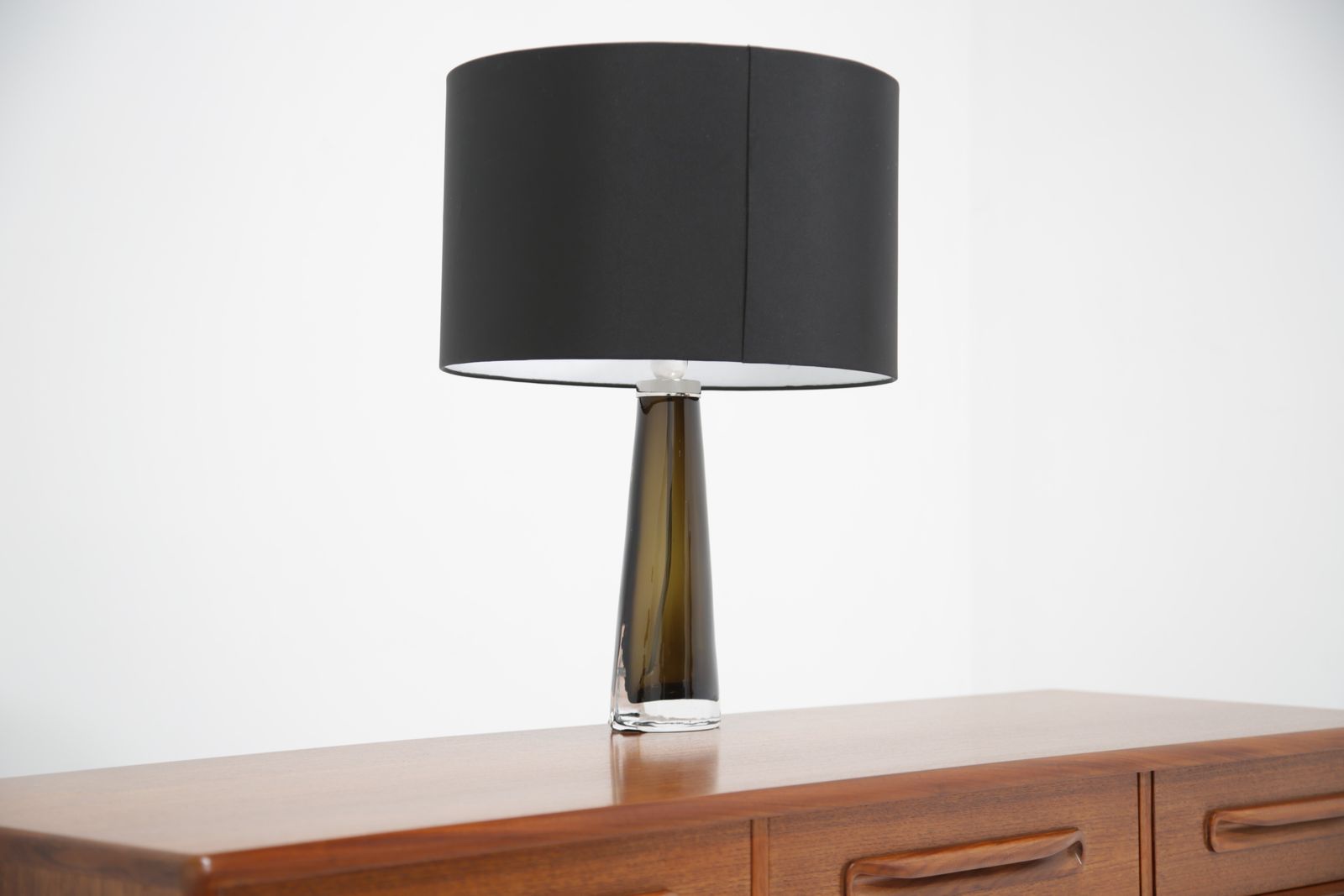 Vintage Swedish Olive Green Glass Table Lamp By Carl Fagerlund For Orrefors, 1960s.