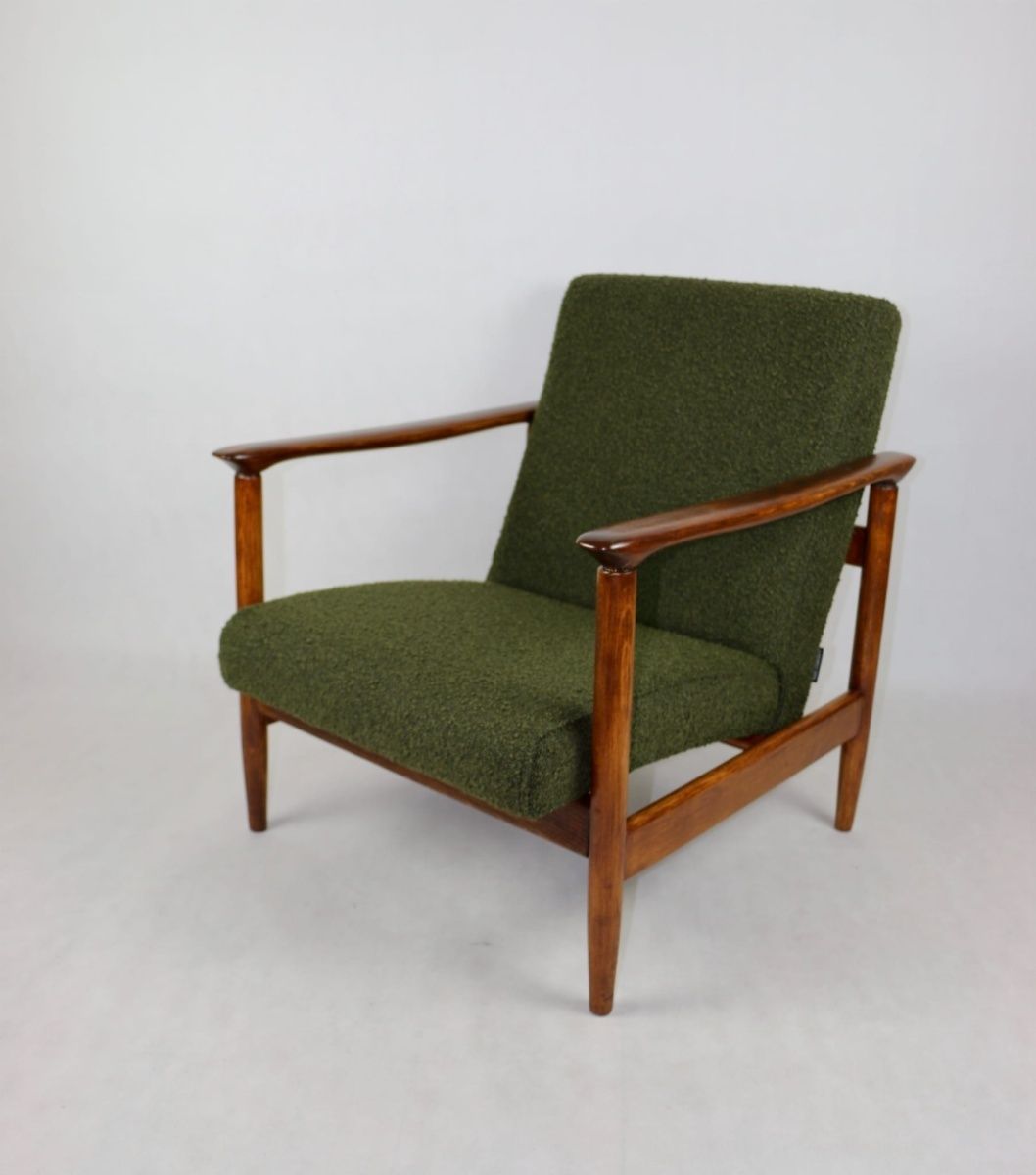 Gfm 142 Armchair, Designed By Edmund Homa From The 70s, Olive Green Boucle   2 Pieces Available photo buy