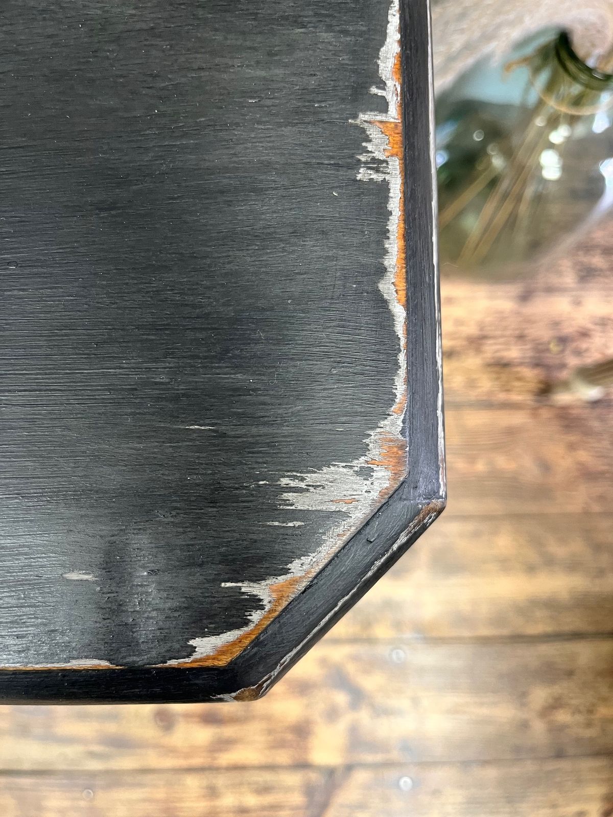 Hand Painted Distressed Black Hall Table photo vinterior