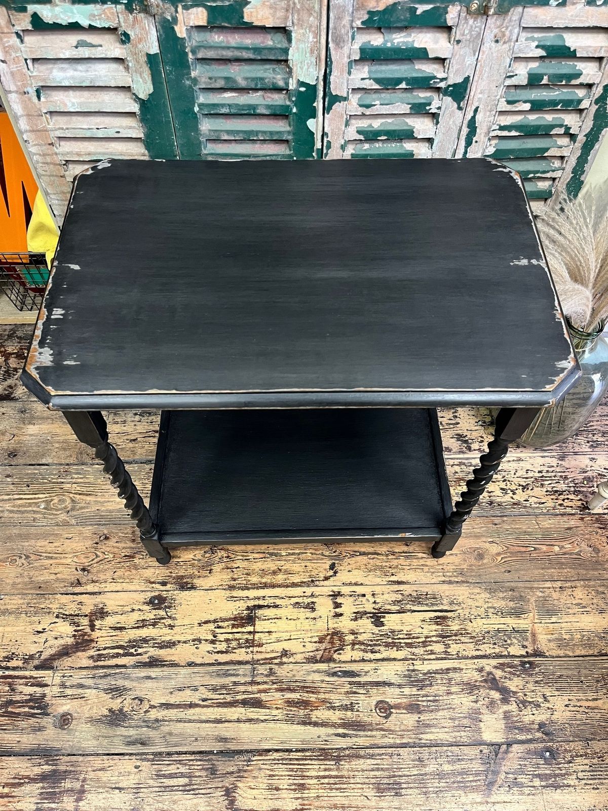 Hand Painted Distressed Black Hall Table photo Furniture