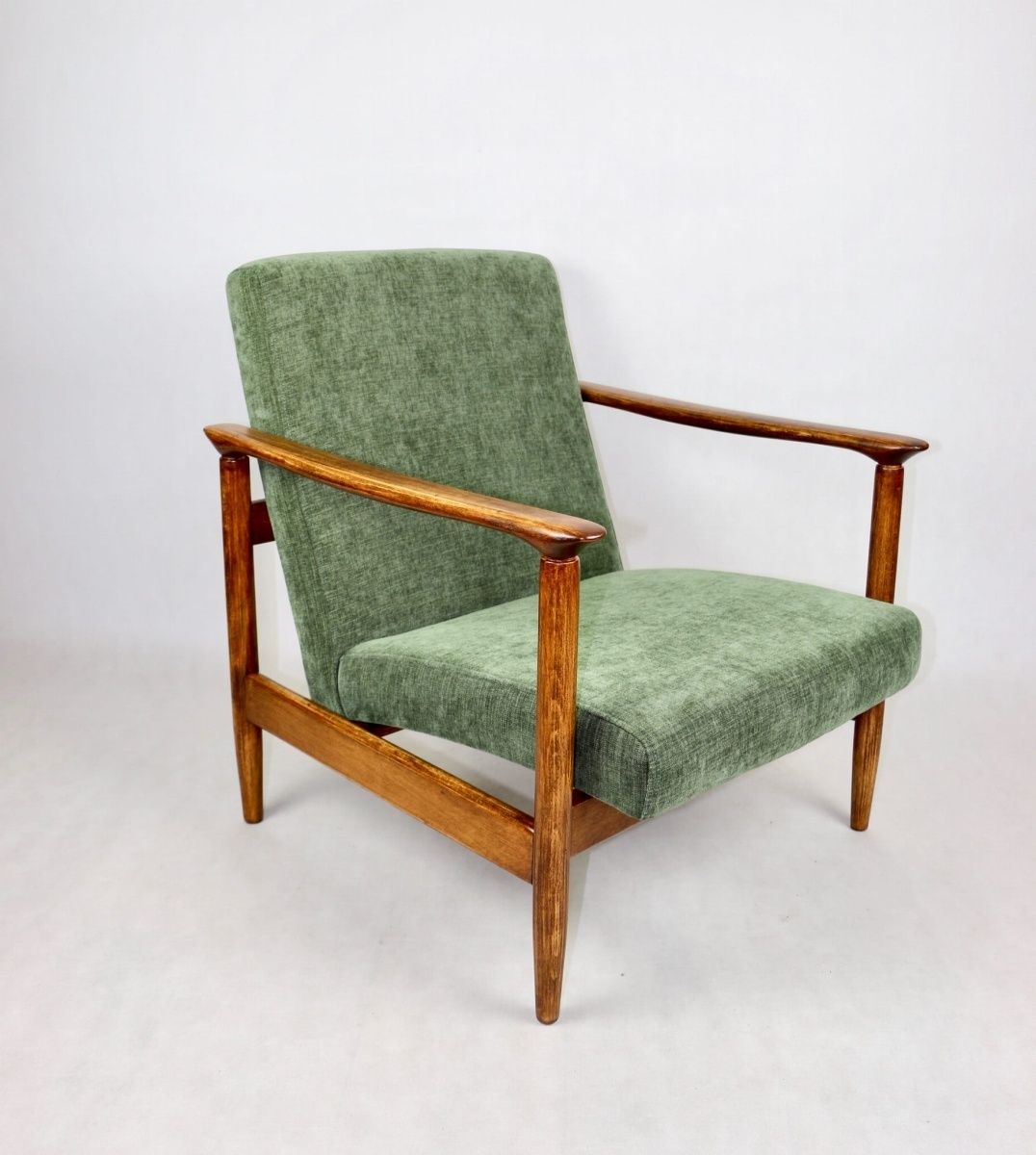 Gfm 142 Armchair, Designed By Edmund Homa From The 70s, Olive Green   Brown Wood   2 Pieces Available