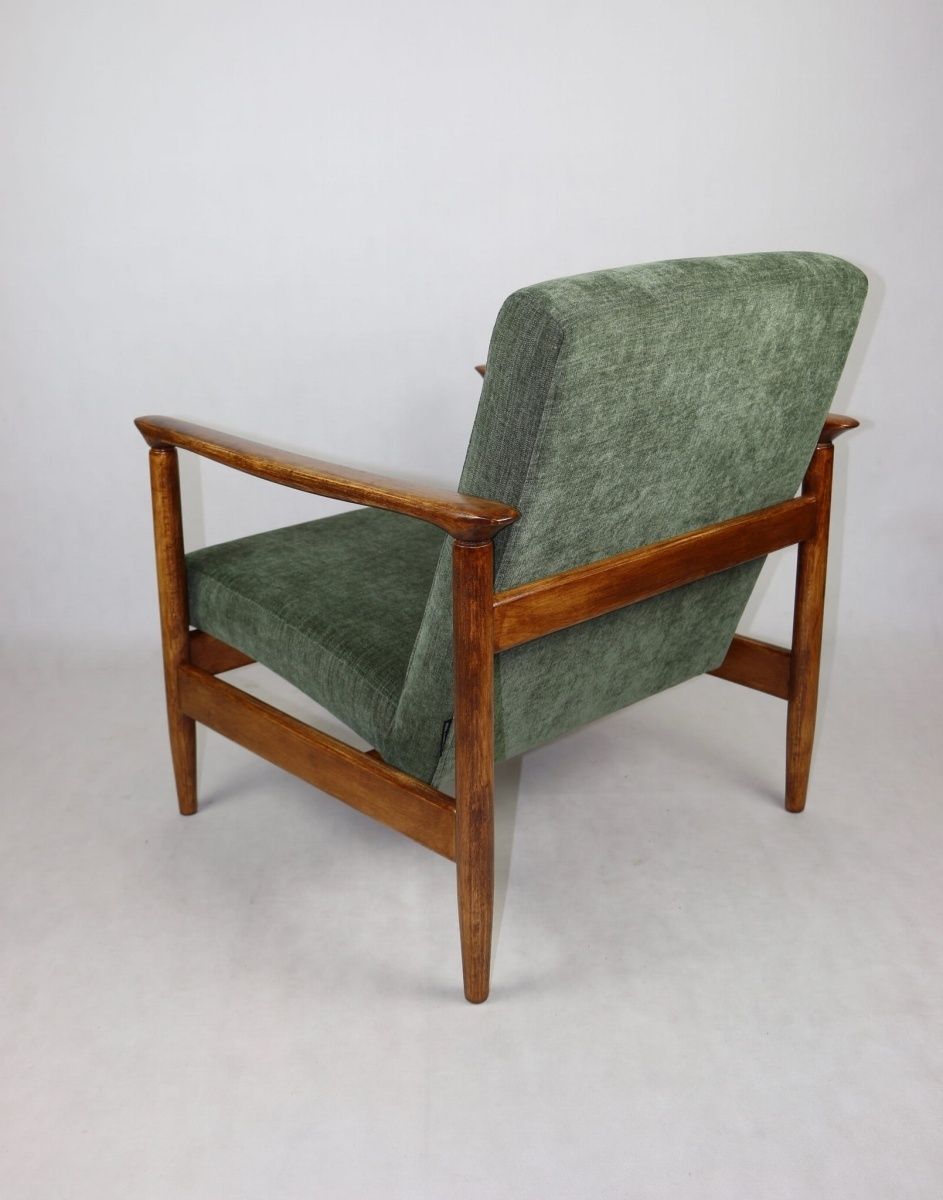 Gfm 142 Armchair, Designed By Edmund Homa From The 70s, Olive Green   Brown Wood   2 Pieces Available photo vinterior