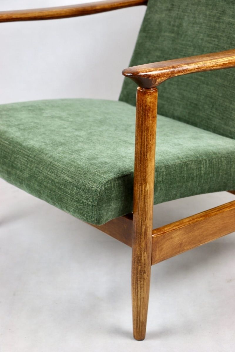 photo furniture Gfm 142 Armchair, Designed By Edmund Homa From The 70s, Olive Green   Brown Wood   2 Pieces Available