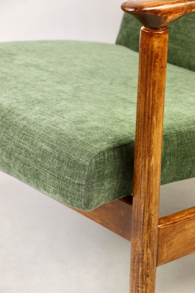 photo for sale Gfm 142 Armchair, Designed By Edmund Homa From The 70s, Olive Green   Brown Wood   2 Pieces Available