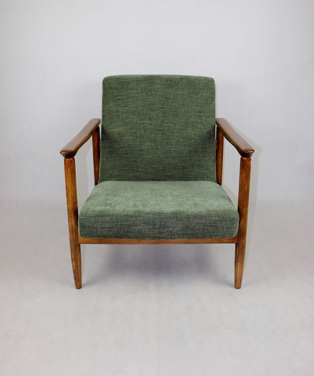 520.0 Gfm 142 Armchair, Designed By Edmund Homa From The 70s, Olive Green   Brown Wood   2 Pieces Available photo