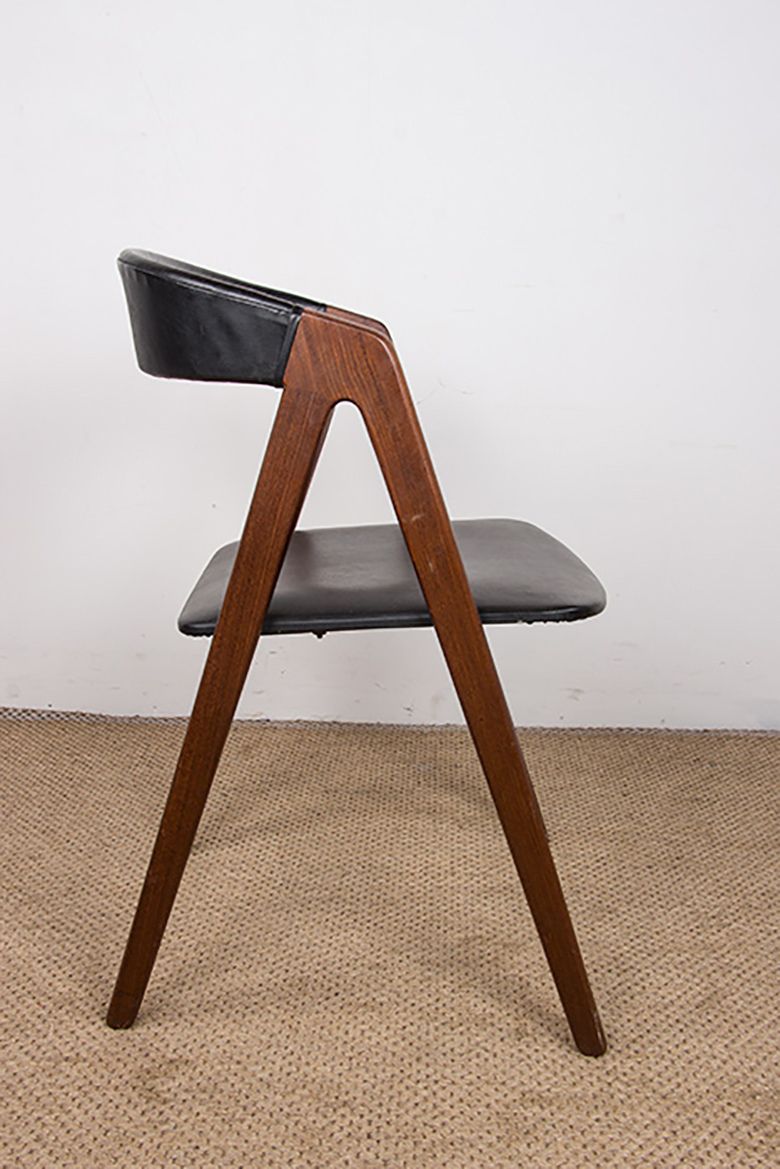 Furniture Set Of 4 Danish Chairs In Afrormosia And Skai Model 205 By Thomas Harlev For Farstrup Stolefabrik 1958. photo