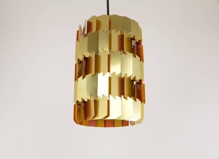 Midcentury Gold And Orange Facet Pendant By Louis Weisdorf For Lyfa, 1960s photo for sale