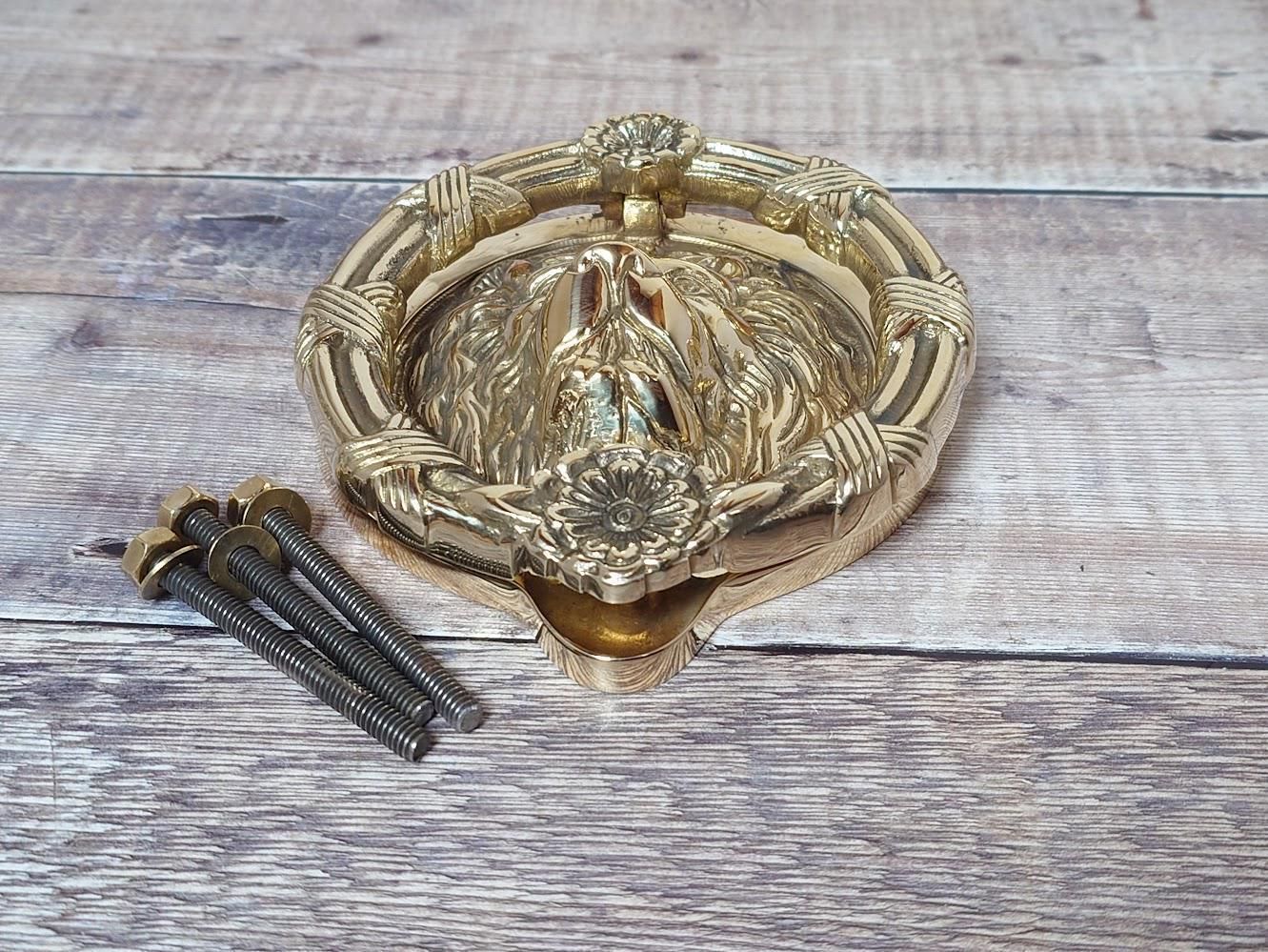 Polished Brass Lion Door Knocker, Heavy Brass Door Knocker photo Home Fixtures