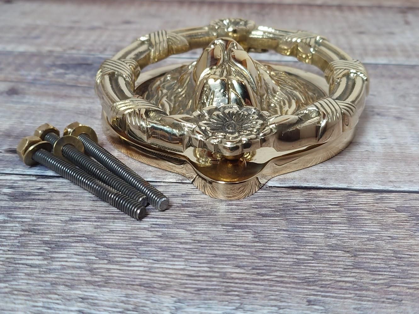 Polished Brass Lion Door Knocker, Heavy Brass Door Knocker photo 55.0