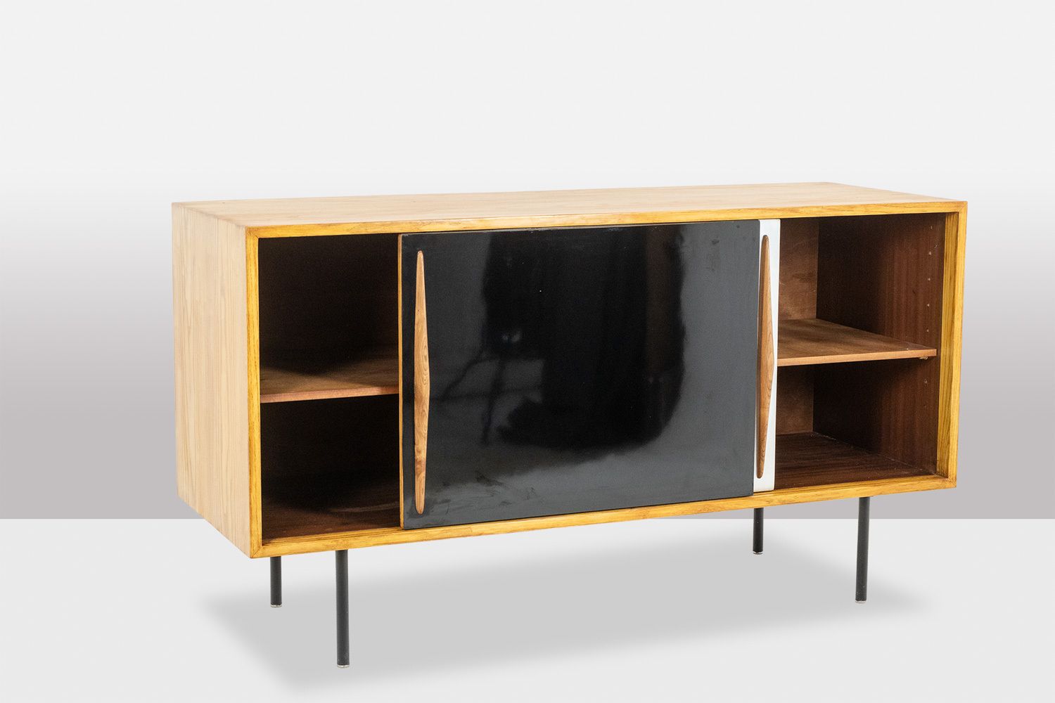 Low Ash Sideboard With Sliding Doors. 1960s. photo vinterior