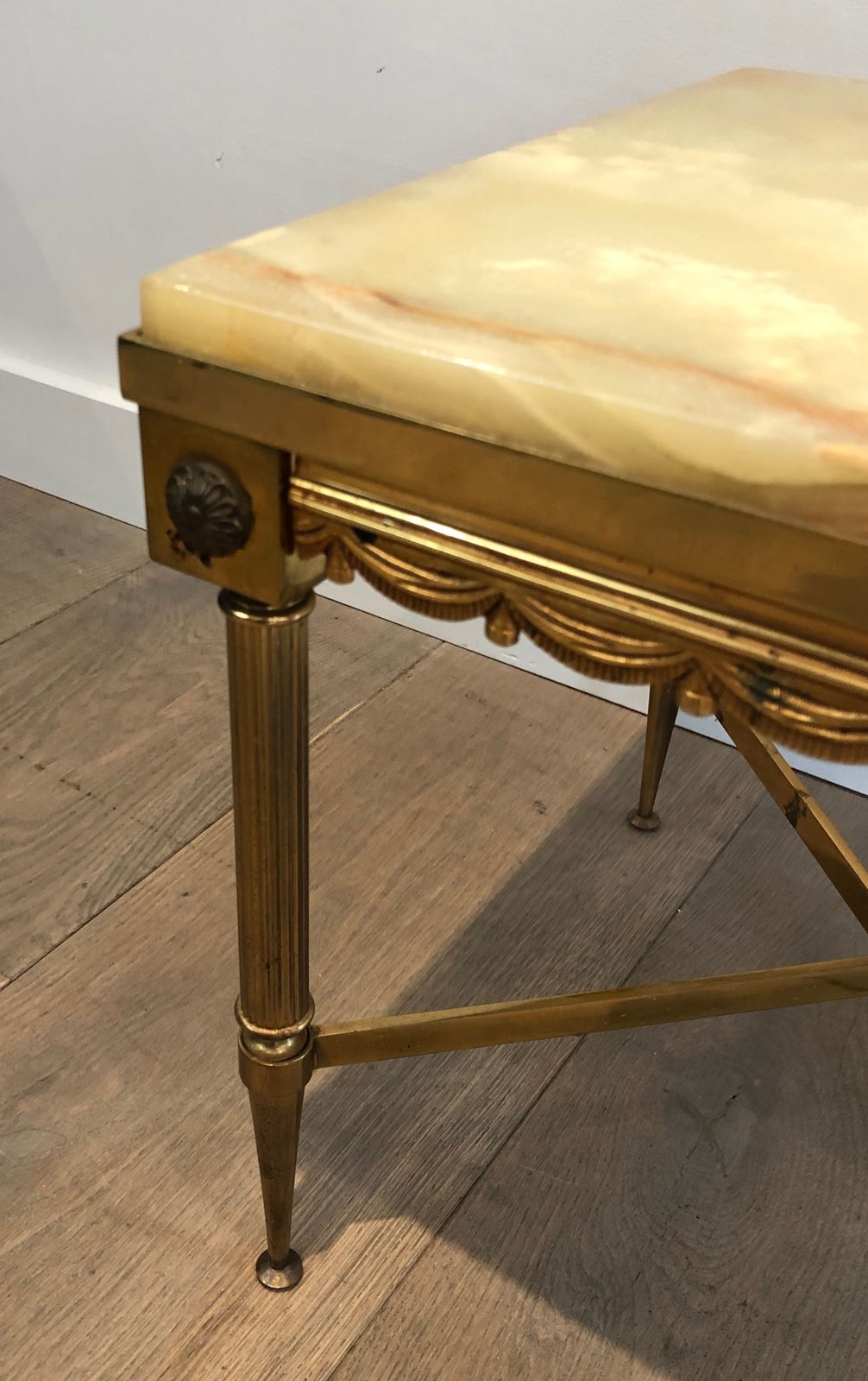 Furniture Pair Of Neoclassical Style Square End Tables In Brass And Onyx Top In The Style Of Maison Jansen photo
