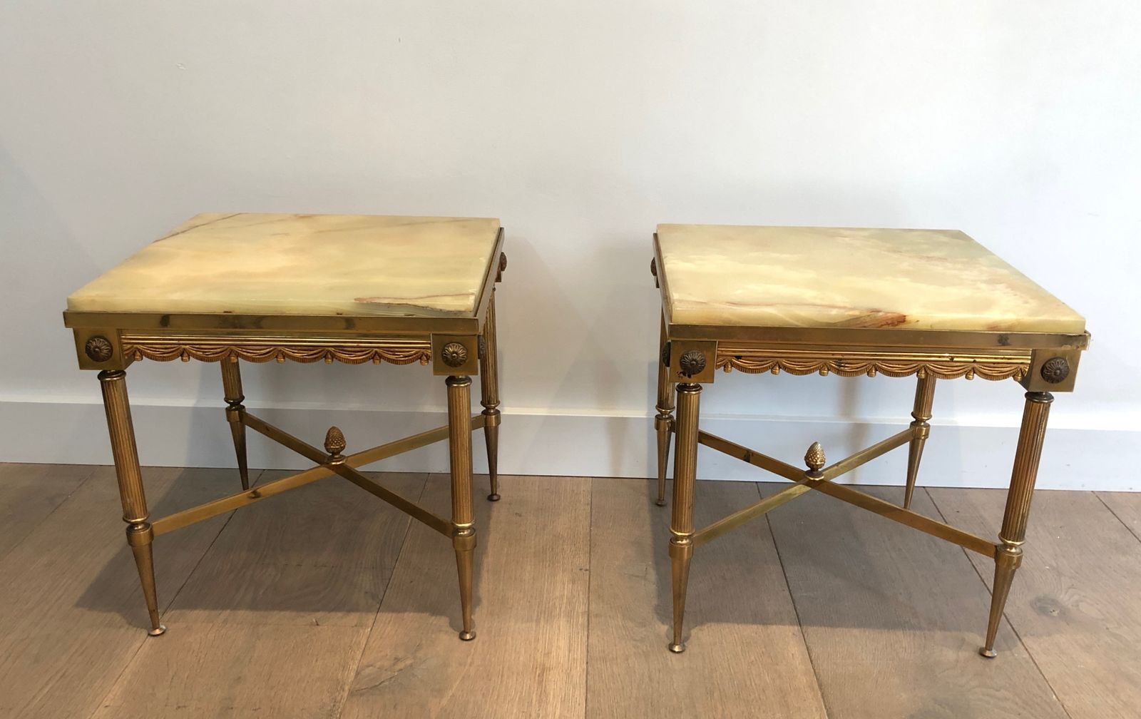 1950.0 Pair Of Neoclassical Style Square End Tables In Brass And Onyx Top In The Style Of Maison Jansen photo