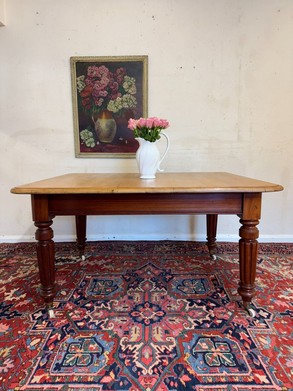 Fantastic Antique Mahogany Pine Topped Kitchen Table Circa 1880