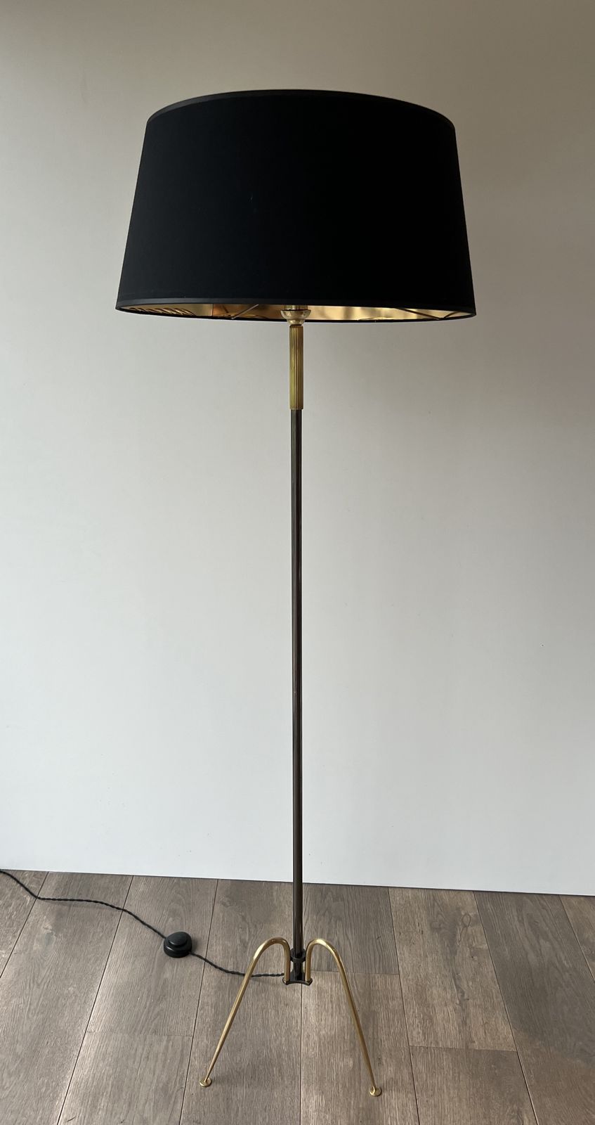 Designer Floor Lamp In Brass And Gunmetal Patina photo for sale