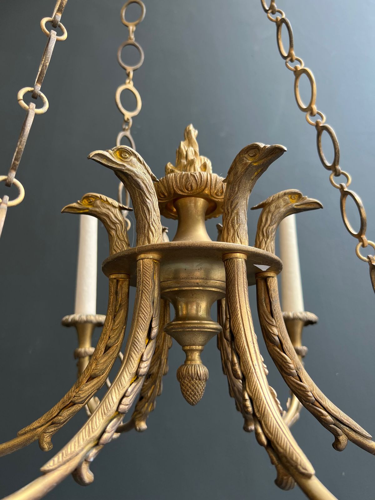 Empire Style Bronze Chandelier With Golden Eagle Heads And Flame photo 2850.0