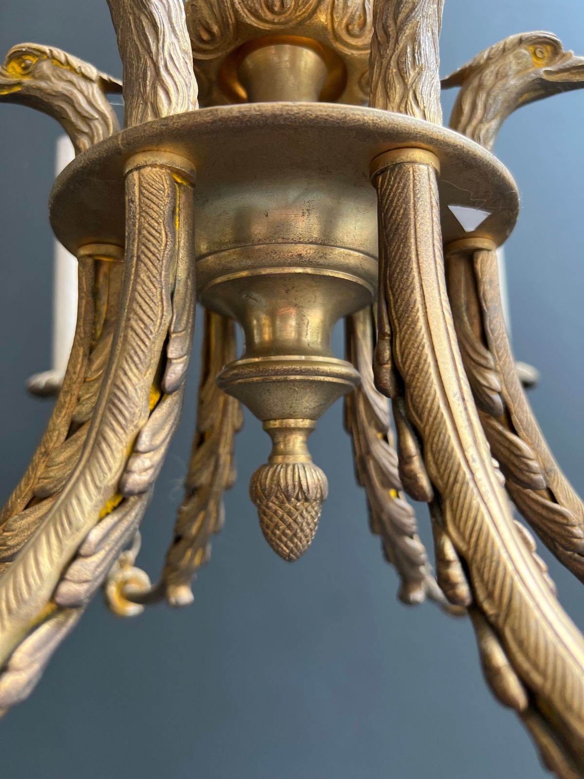 photo for sale Empire Style Bronze Chandelier With Golden Eagle Heads And Flame