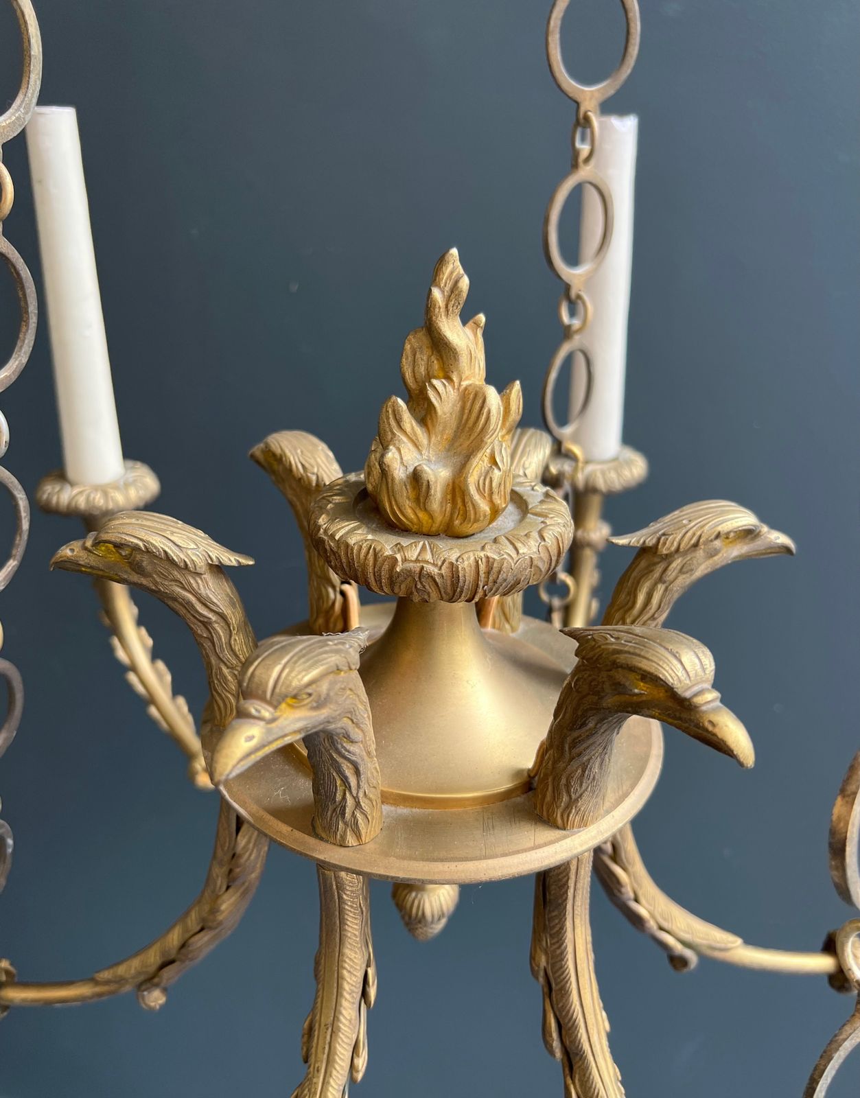 2850.0 Empire Style Bronze Chandelier With Golden Eagle Heads And Flame photo