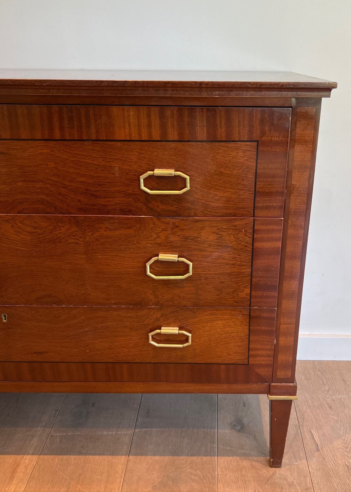 photo furniture Neoclassical Chest Of Drawers In Mahogany Veneer And Brass By De Coene Frères