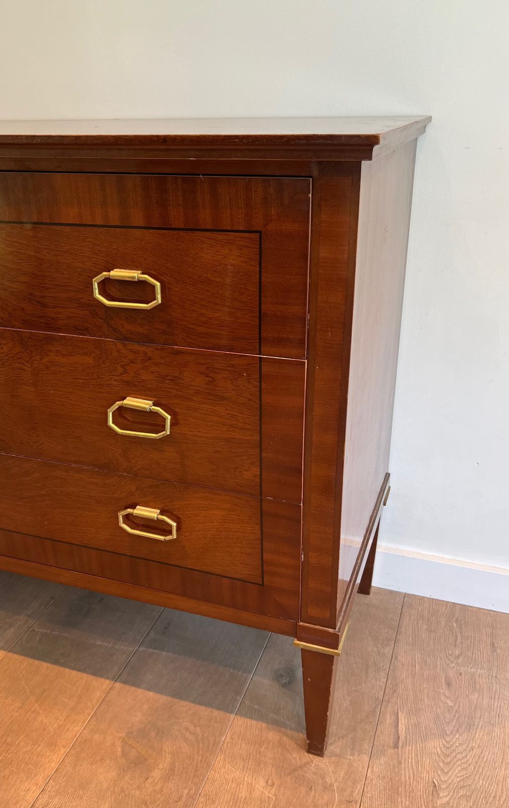 photo buy Neoclassical Chest Of Drawers In Mahogany Veneer And Brass By De Coene Frères