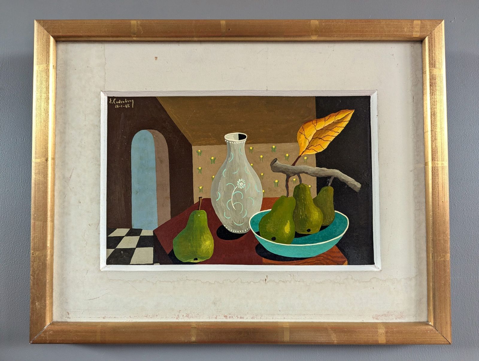 Oil Painting Pears & Glass Vase