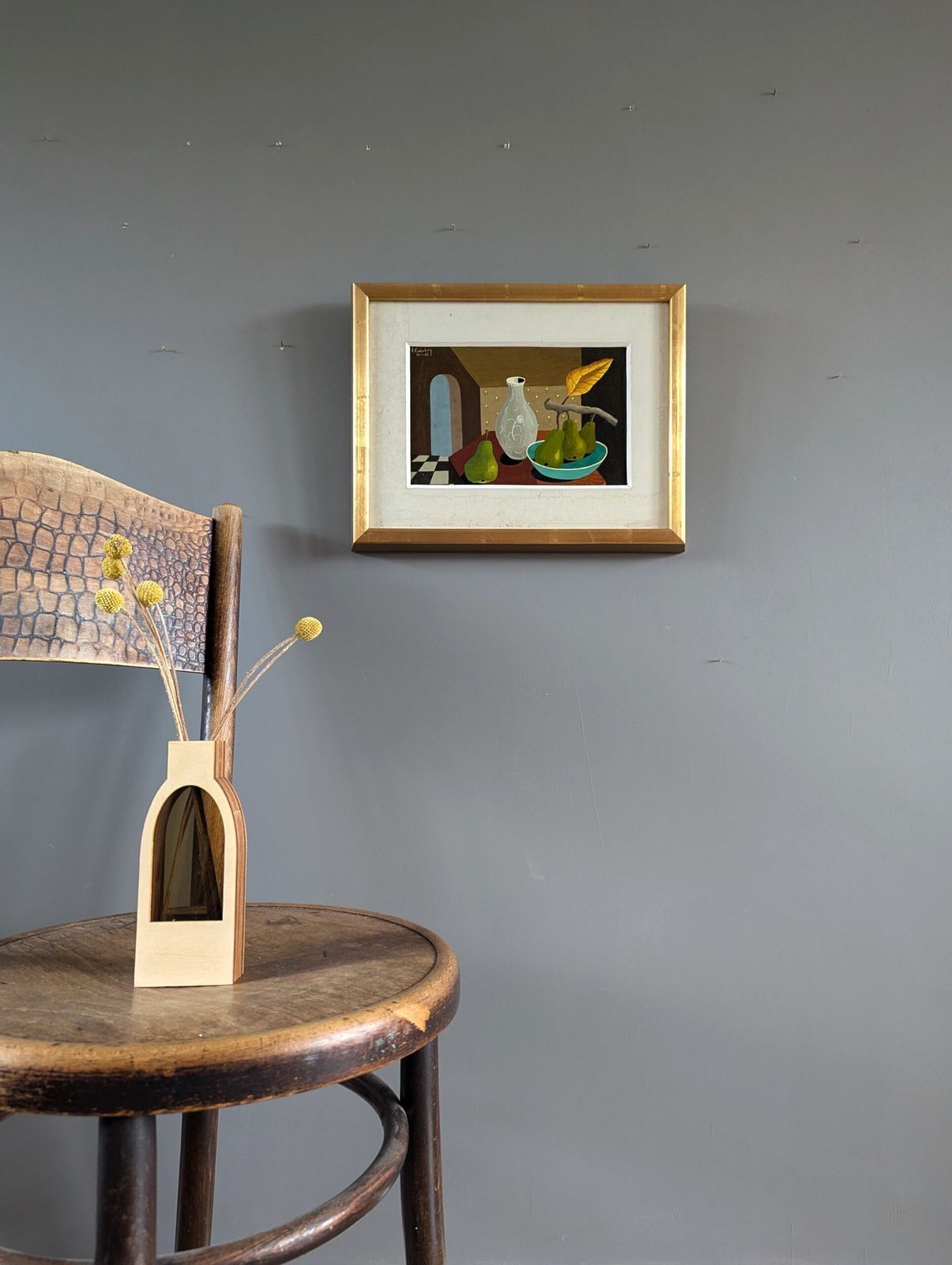 Oil Painting Pears & Glass Vase photo furniture