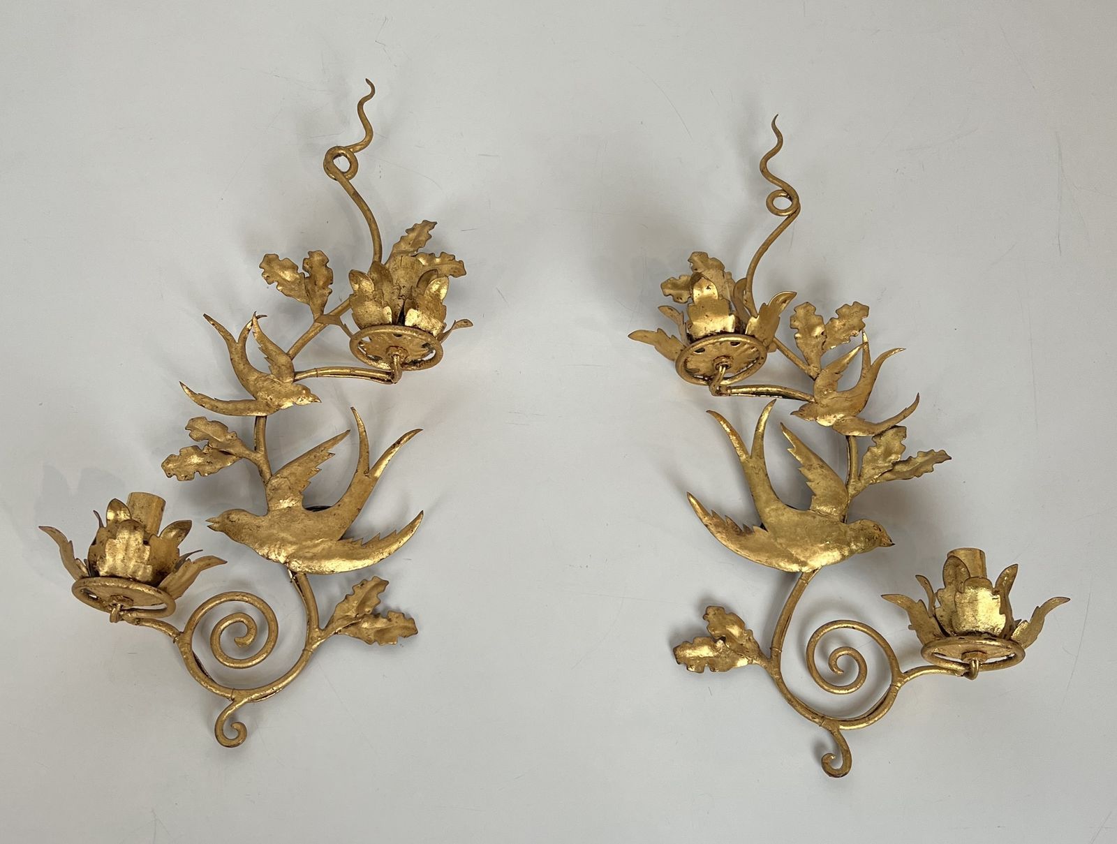 Pair Of Bird Wall Lights In Gilded Metal In The Style Of Maison Baguès