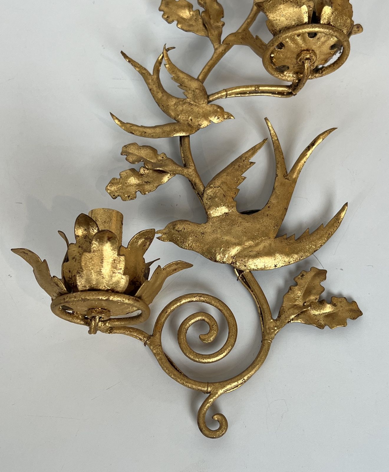 photo for sale Pair Of Bird Wall Lights In Gilded Metal In The Style Of Maison Baguès
