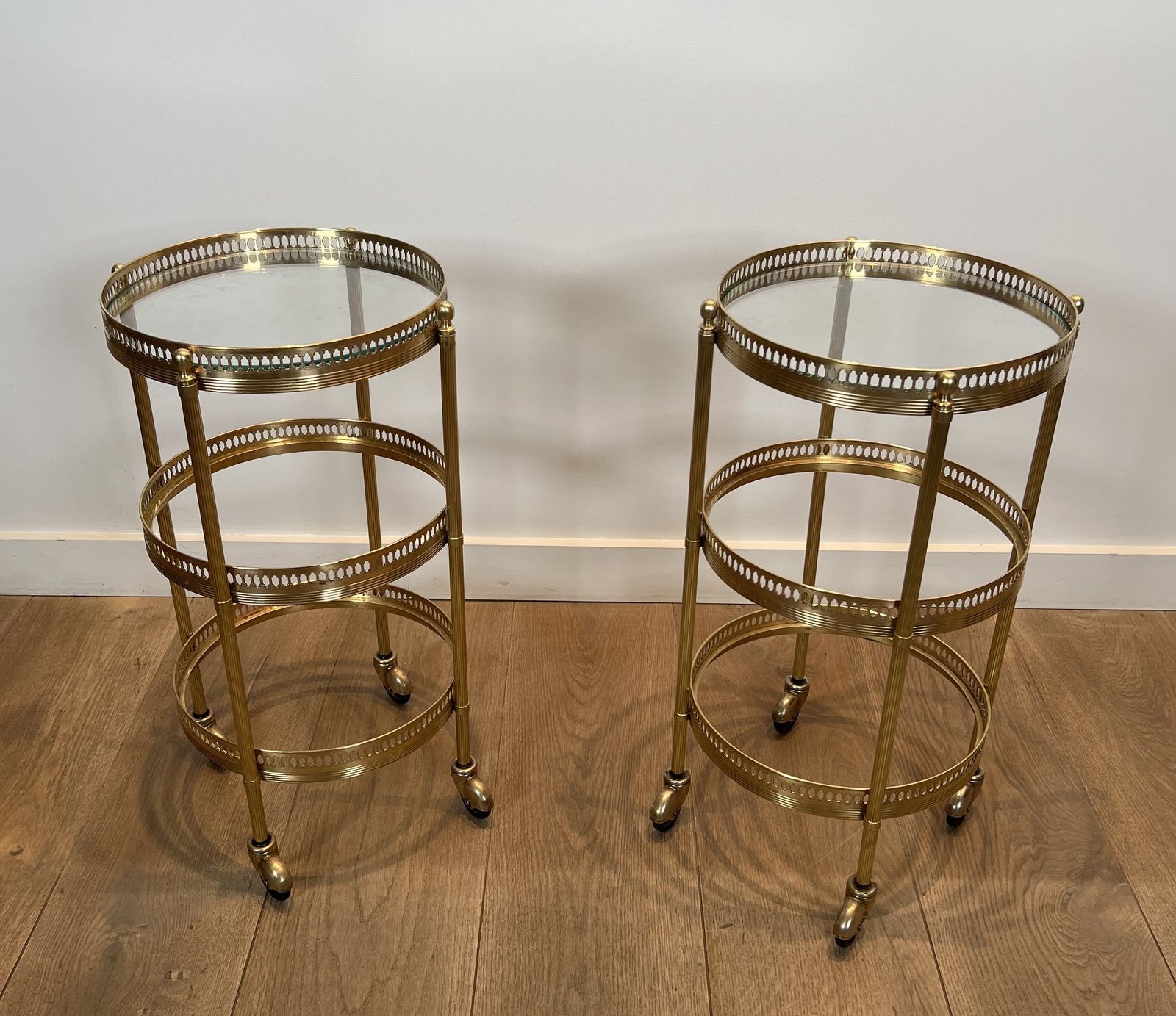 Pair Of Round Rolling Tables With Removable Top Trays From Maison Jansen