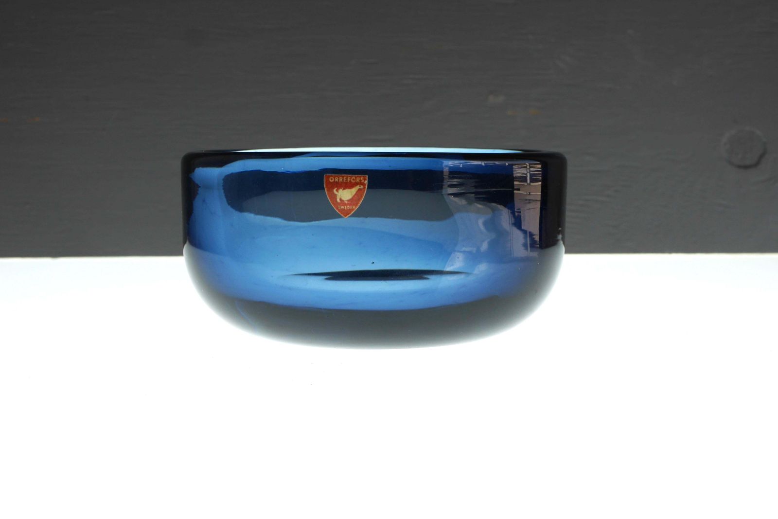 Nils Landberg Glazen Vaas En Schaal "Midnight Blue Dusk" Voor Orrefors, Zweden photo Woonaccessoires