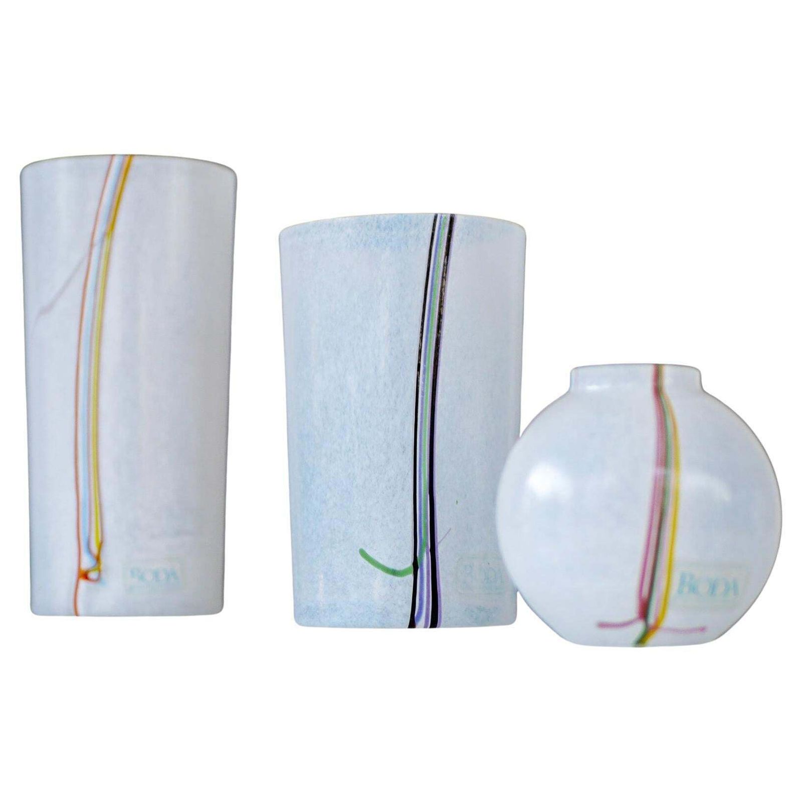 A Trio Glass Vases Rainbow Handmade And Signed By Bertil Vallien For Boda Sweden