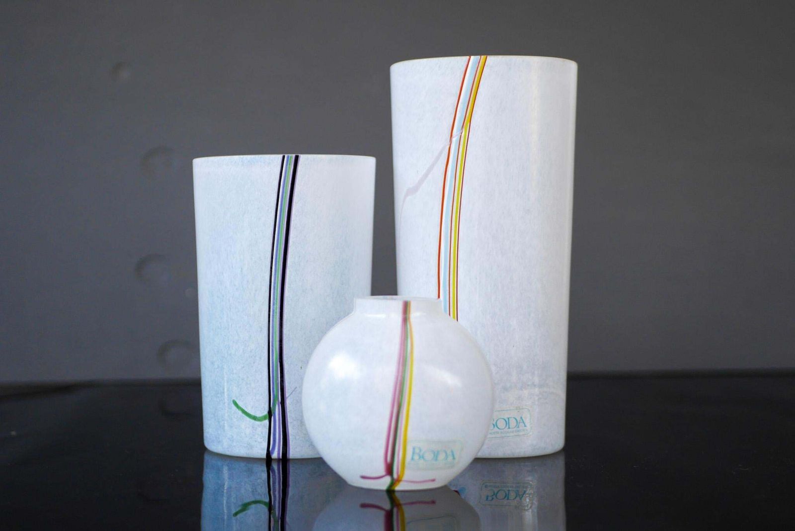 A Trio Glass Vases Rainbow Handmade And Signed By Bertil Vallien For Boda Sweden photo furniture