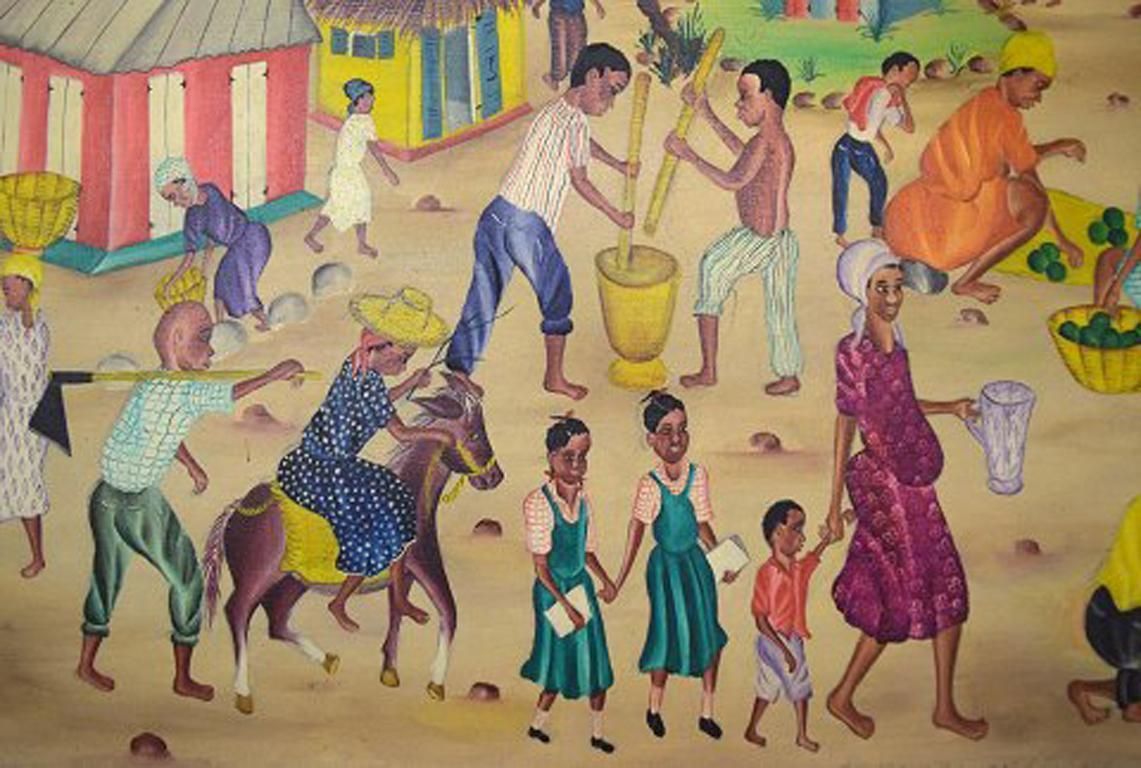 Y. Jn. René, Haitian Artist, Naivist School, Oil On Canvas, 1970s photo for sale
