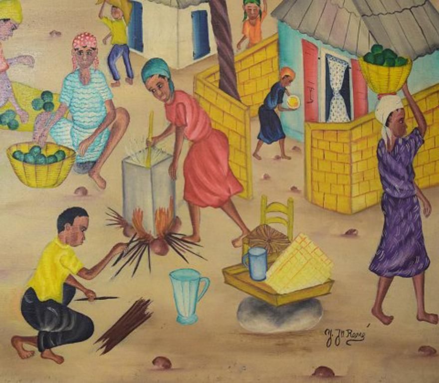 Y. Jn. René, Haitian Artist, Naivist School, Oil On Canvas, 1970s photo Art