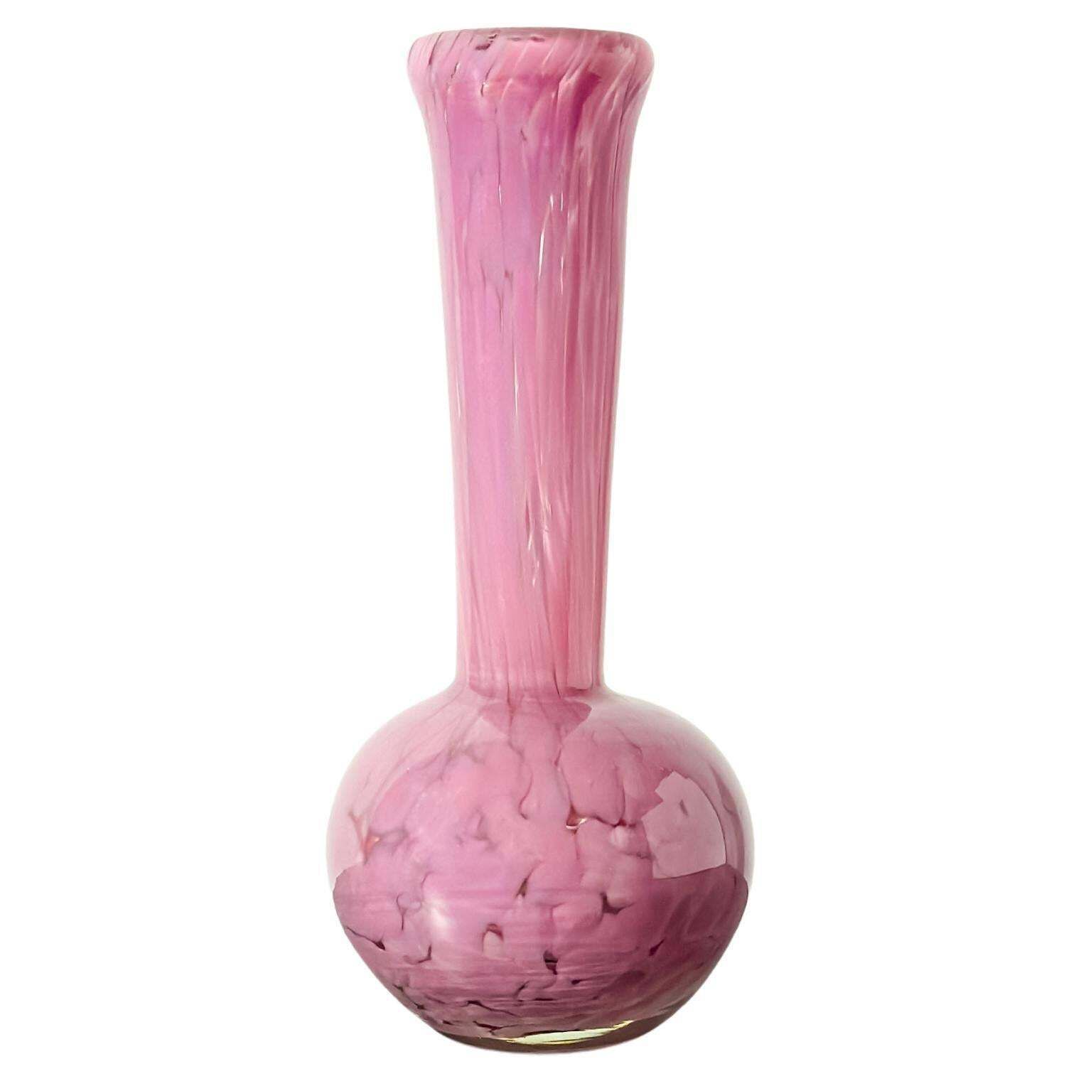 1980s Pink Glass Bud Vase By Mdina