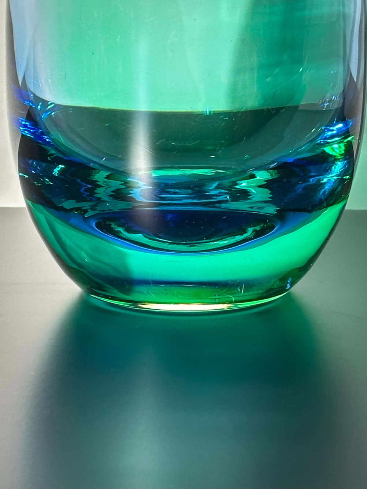 1990's Teardrop Vase, In Blue And Green Art Glass, Aurora Borealis Style photo 305.0