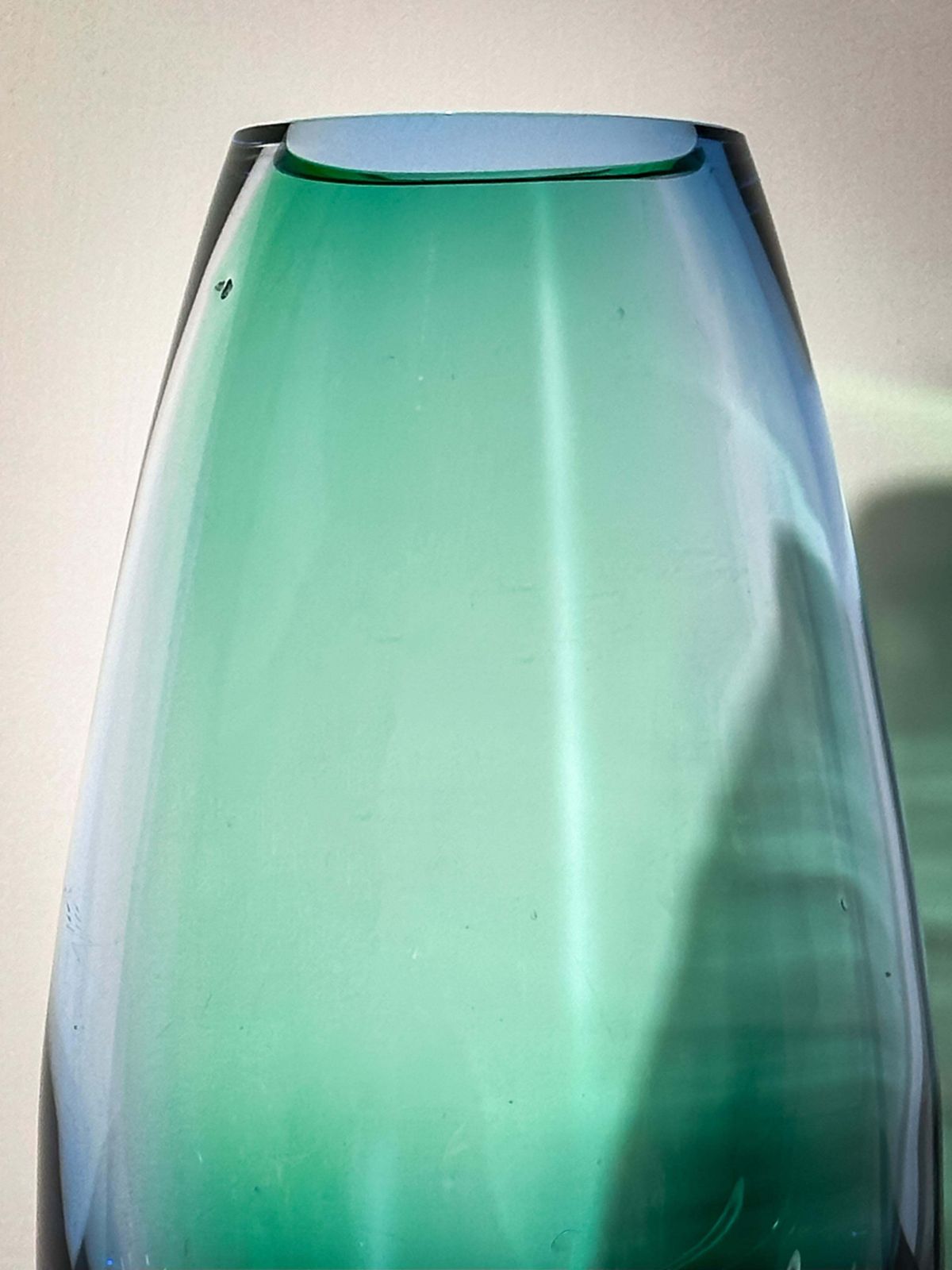 1990's Teardrop Vase, In Blue And Green Art Glass, Aurora Borealis Style photo vintage