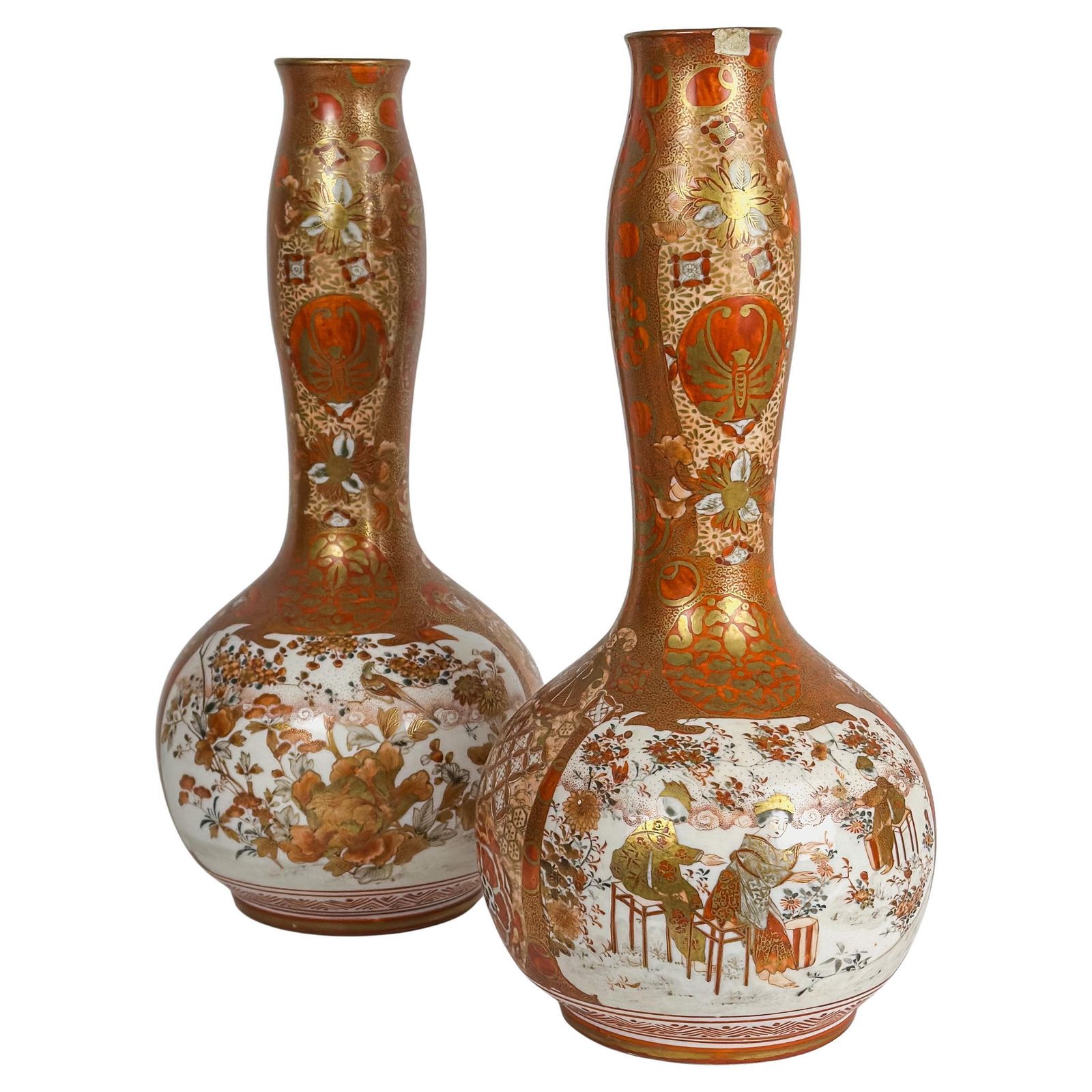 Japanese Kutani Gourd Vase, Late Meiji Period, Matching Pair