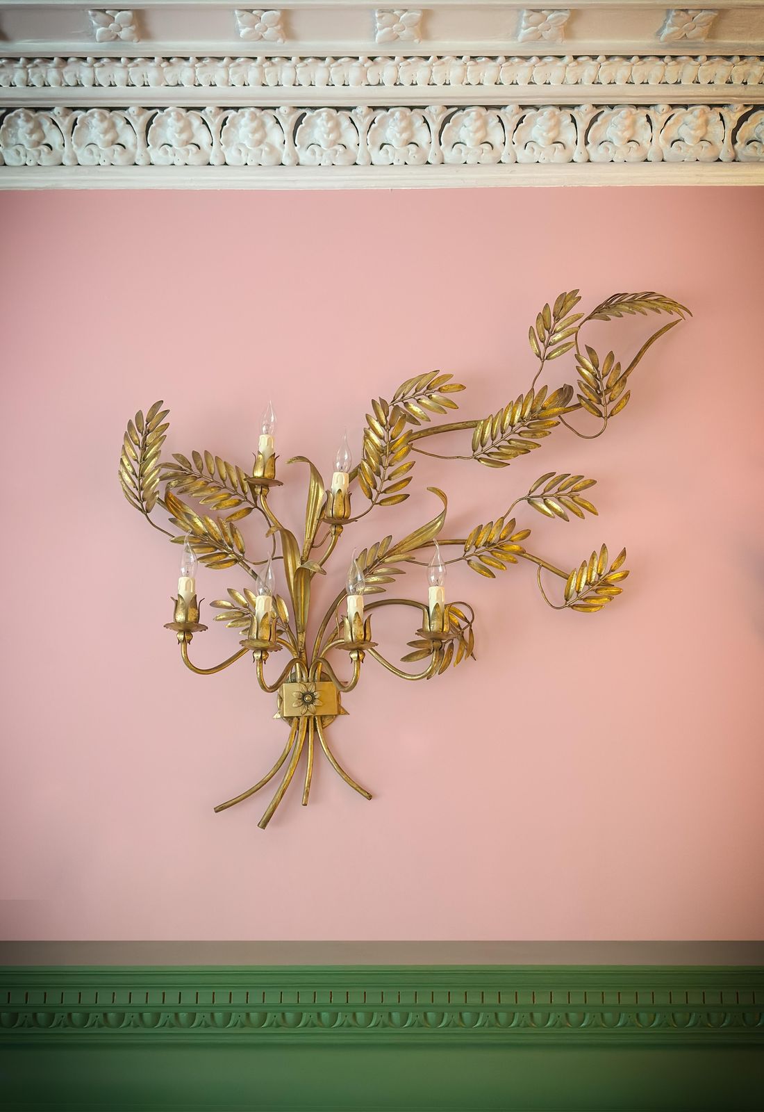 Hollywood Regency Toleware Wall Sconce Gold Metal Wheatsheaf C.1960s Italy photo buy