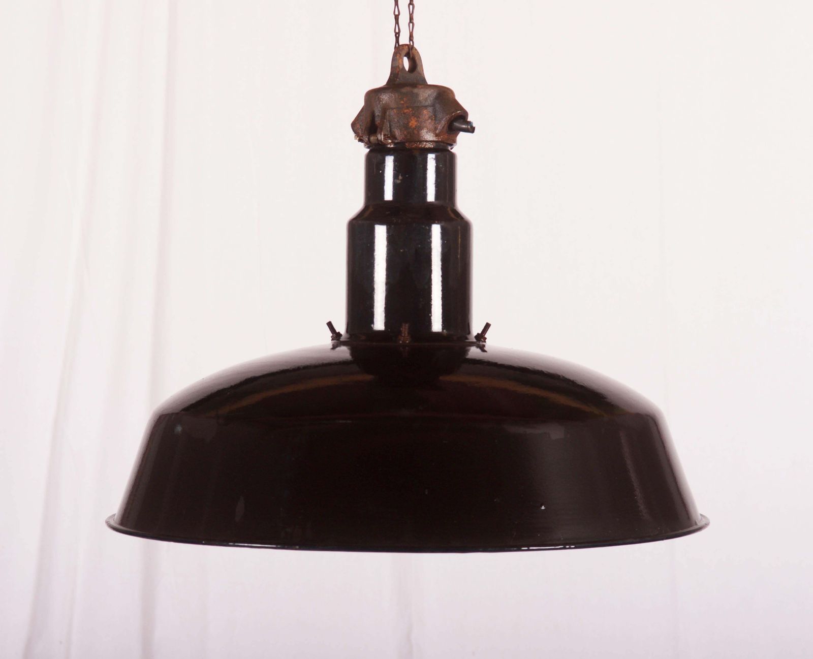 Large Black Enameled Czech Factory, Industrial Pendant Lamp photo furniture