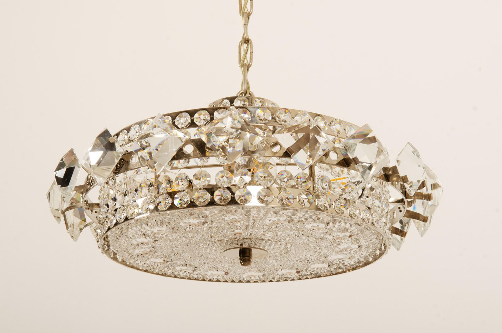 Chromed Brass And Glass Chandelier By Orrefors From The 1960s photo buy