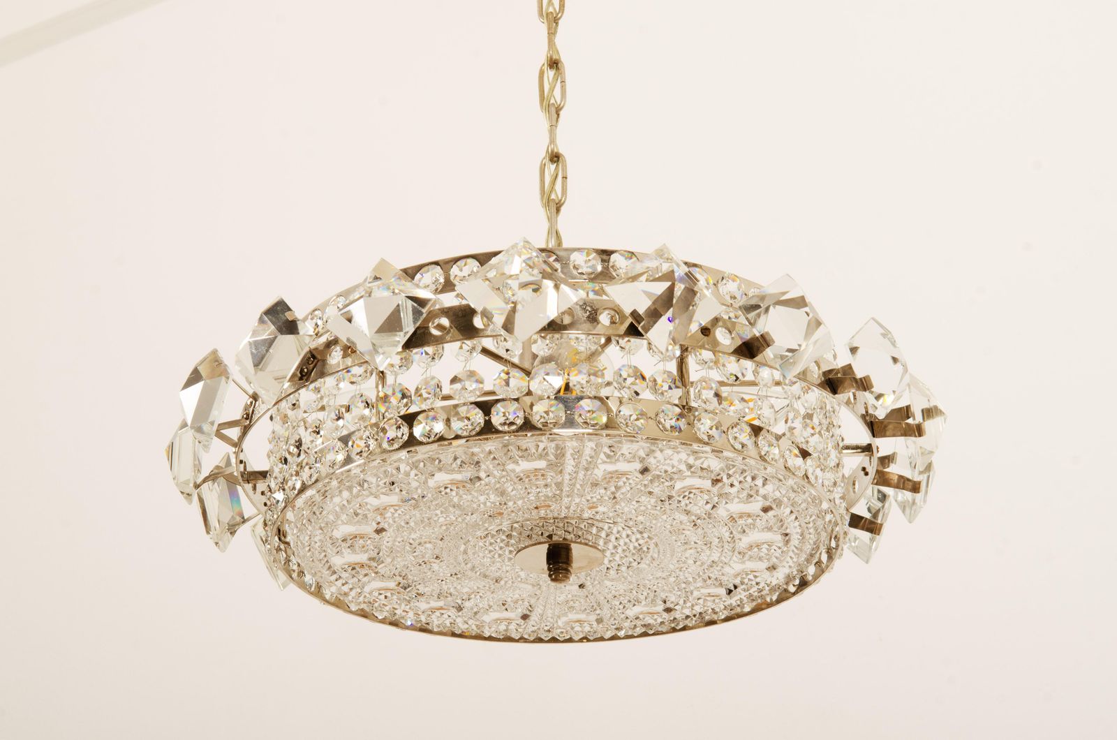 Chromed Brass And Glass Chandelier By Orrefors From The 1960s photo vintage