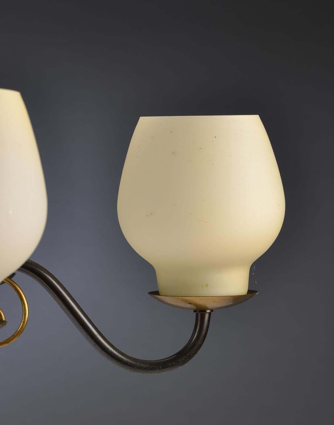 Brass Chandelier With Opaline Glass Shades By Bent Karlby For Lyfa photo 1846.0