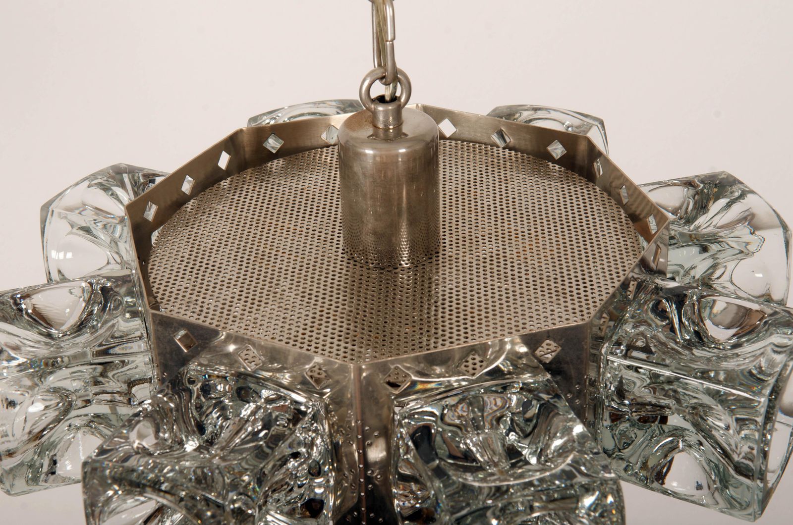 Danish Midcentury Glass, Brass Chandelier By Vitrika photo 1228.0