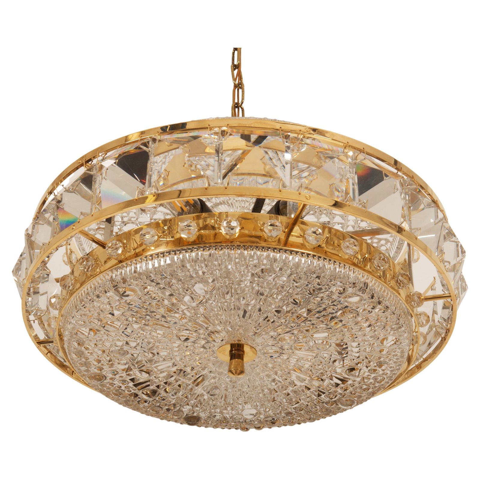 Brass And Glass Chandelier By Orrefors From The 1960s