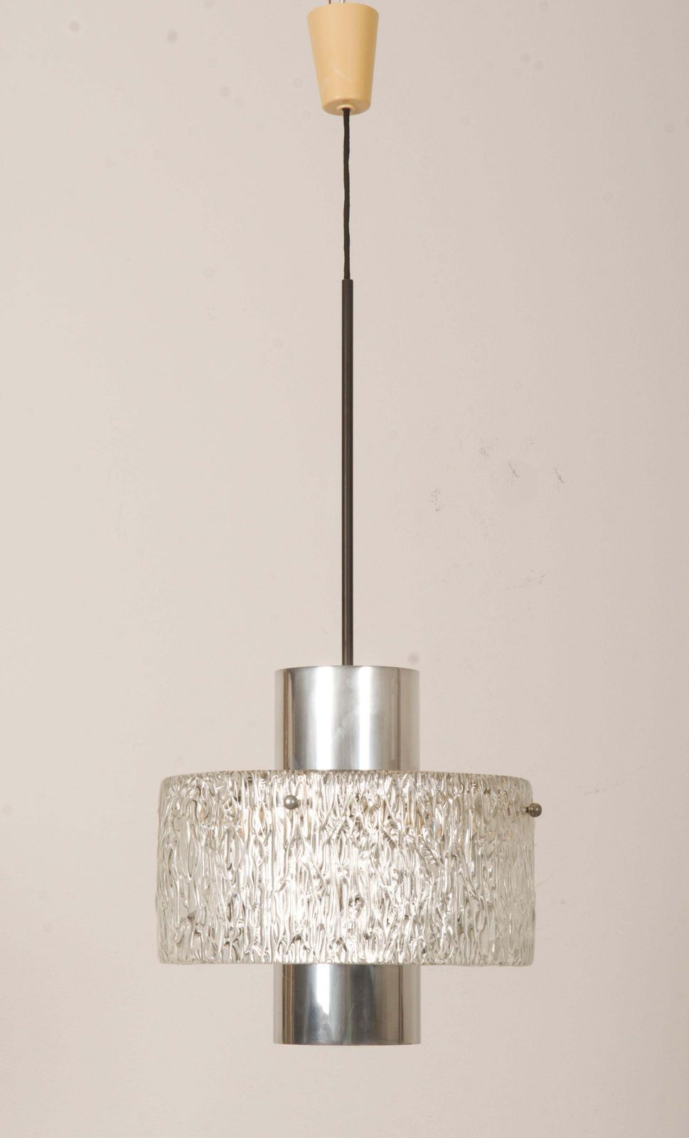Midcentury J.T. Kalmar Structured Glass Pendant Lamp photo Lighting
