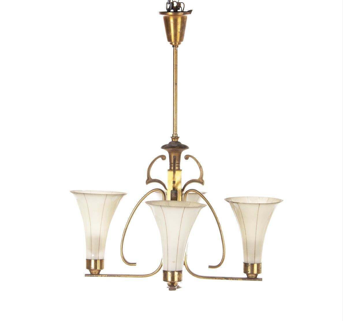 Art Deco Opaline Glass Chandelier photo for sale