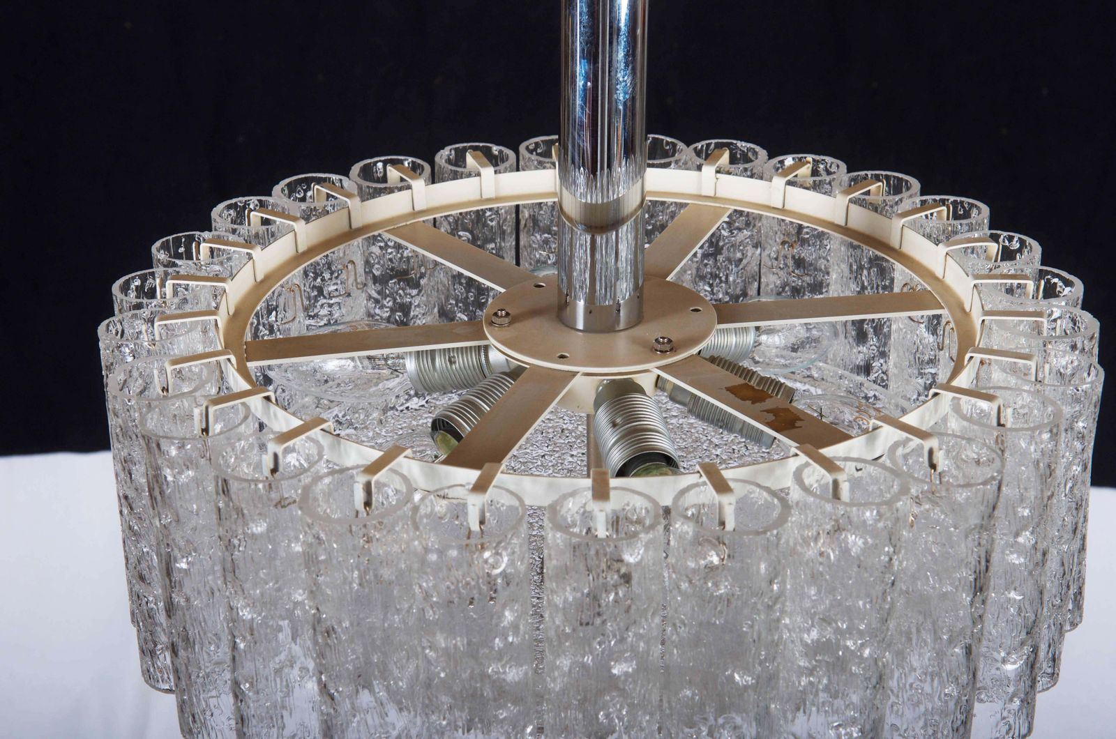 Elegant German Mid Century Doria Textured Glass Chandelier photo for sale