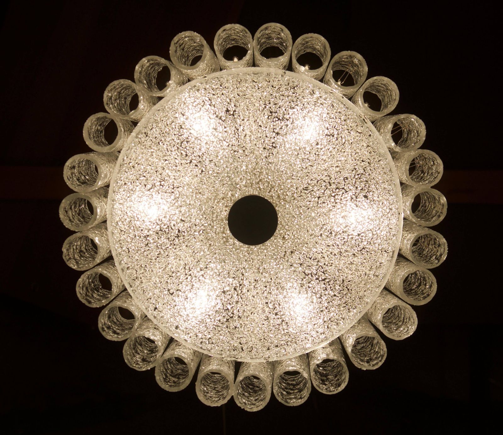 Elegant German Mid Century Doria Textured Glass Chandelier photo vintage