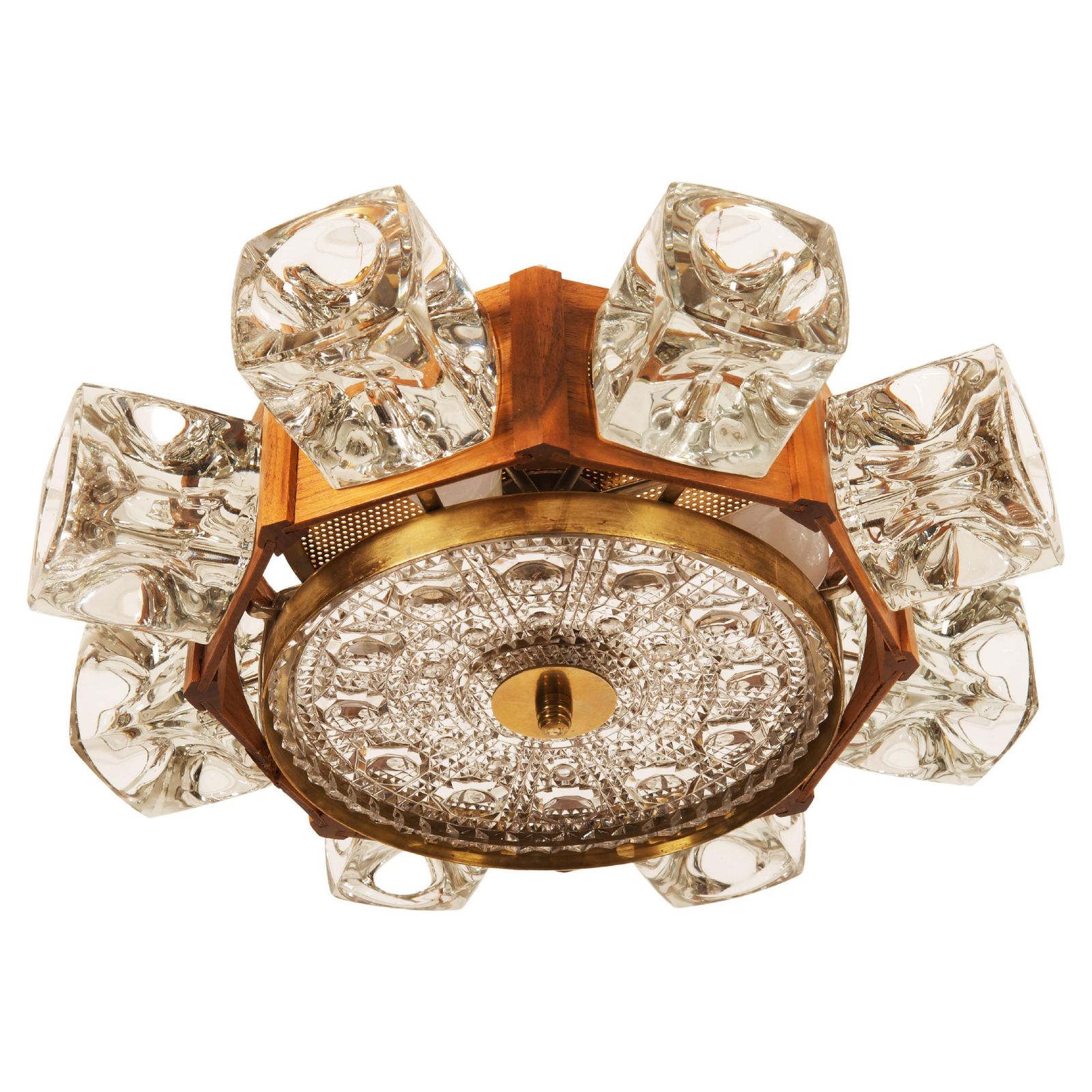 Danish Midcentury Glass, Brass Chandelier By Vitrika photo furniture