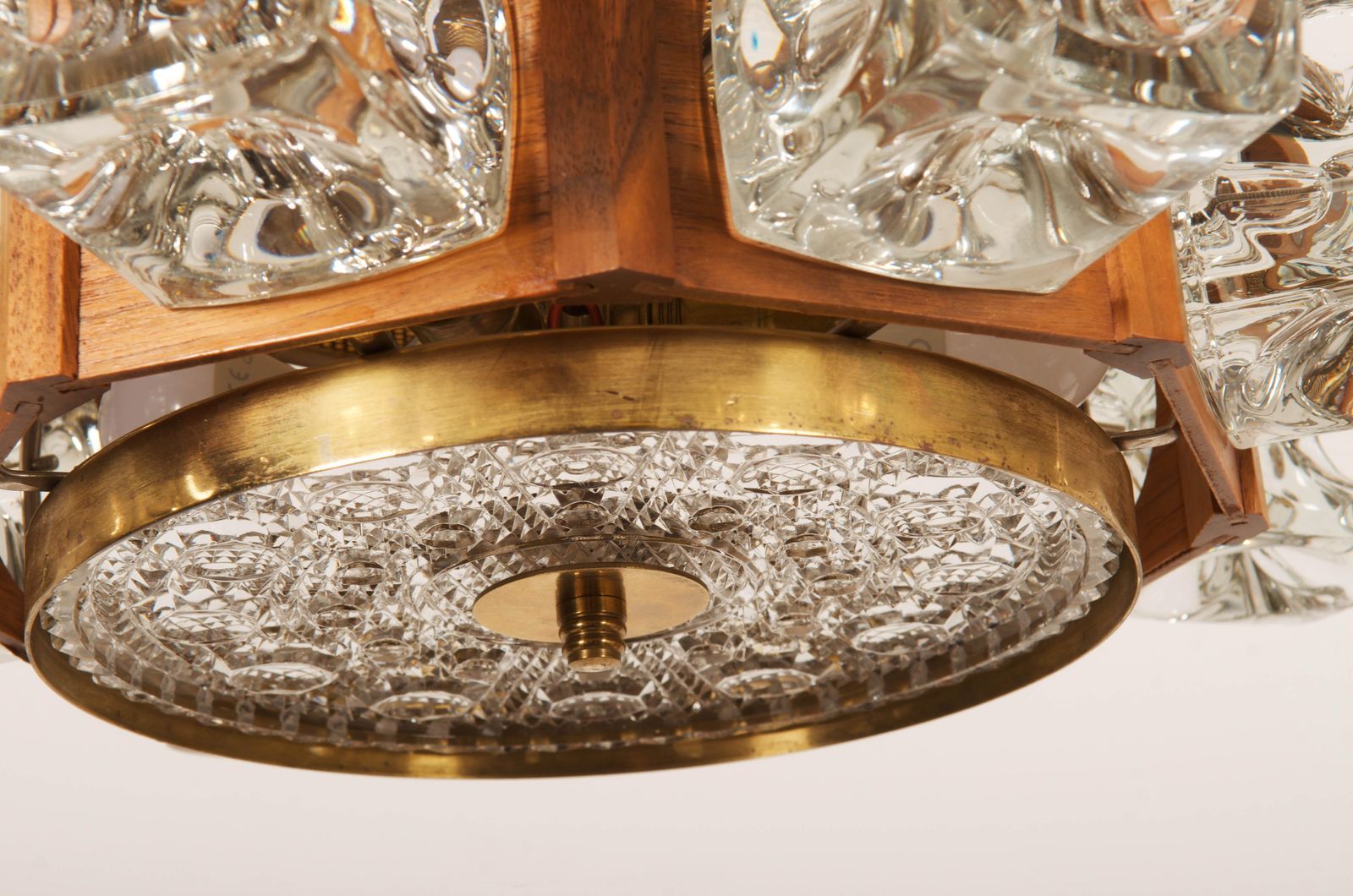 Danish Midcentury Glass, Brass Chandelier By Vitrika photo buy
